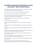 Learn2Serve Manager’s Food Handler’s License Exam (2023 – 2024) Verified Solution