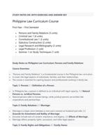 Study notes for the Philippine Law Curriculum Course (First Year-First Sem) with exercises and answer key