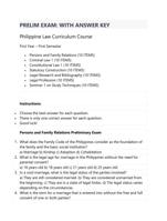 PRELIM EXAM ON Philippine Law Curriculum Course: WITH ANSWER KEY