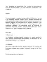 The Transition to Online Learning during the Pandemic and Its Long-Term Implications for Education in the Philippines