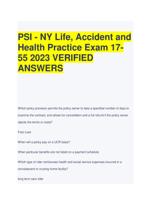 PSI - NY Life, Accident and Health Practice Exam 17- 55 2023 VERIFIED ANSWERS