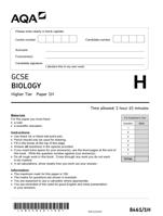 GCSE BIOLOGY Higher TierPaper 1H - 2022