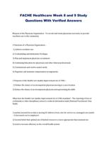 FACHE Healthcare Week 8 and 9 Study Questions With Verified Answers