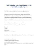 West Coast EMT Final Exam (Chapters 1 – 40) Verified Answers By Expert