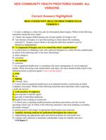 HESI COMMUNITY HEALTH PROCTORED EXAMS- ALL VERSIONS  -Correct Answers Highlighted-