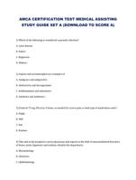 AMCA CERTIFICATION TEST MEDICAL ASSISTING STUDY GUIDE SET A (DOWNLOAD TO SCORE A)