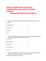 NURS 615 PHARM EXAM 4 LATEST REAL EXAMQUESTIONS AND CORRECT ANSWERS COMPLETE  EXAM|AGRADE(MARYVILLE UNIVERSITY)