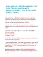 ACSM CERTIFIED EXERCISE PHYSIOLOGIST ALL QUESTIONS AND ANSWERS WITH EXPLANATION LATEST UPDATE 2024=2025 | VERIFIED ANSWERS