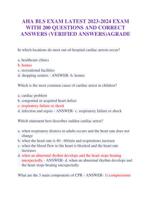 AHA BLS EXAM LATEST 2023-2024 EXAM WITH 200 QUESTIONS AND CORRECT  ANSWERS (VERIFIED ANSWERS)AGRADE