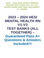 HESI PSYCH MENTAL HEALTH EXIT EXAM (V1, V2, V3) STUDY GUIDE (Questions and Answers) _Verified