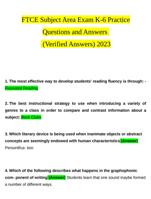 FTCE Subject Area Exam K-6 Practice Questions and Answers (Verified Answers) 2023