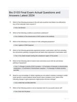 Bio D103 Final Exam Actual Questions and Answers Latest 2024