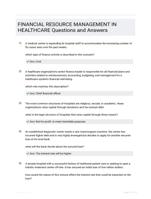 FINANCIAL RESOURCE MANAGEMENT IN HEALTHCARE Questions and Answers