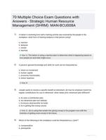 70 Multiple Choice Exam Questions with Answers  -  Strategic Human Resource Management (SHRM): MAN-BCU008A