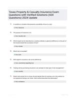 Texas Property & Casualty Insurance Exam Questions with Verified Solutions (420 Questions) 2024 Update