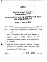 BCA 1st SEMESTER FUNDAMENTAL OF COMPUTER QUESTION PAPER