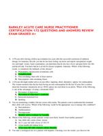 BARKLEY ACUTE CARE NURSE PRACTITIONER  CERTIFICATION 172 QUESTIONS AND ANSWERS REVIEW  EXAM GRADED A+