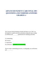 ADVANCED PATIENT CARE FINAL 250+  QUESTIONS AND VERIFIED ANSWERS  GRADED A+