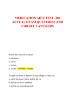 MEDICATION AIDE TEST -300  ACTUAL EXAM QUESTIONS AND  CORRECT ANSWERS