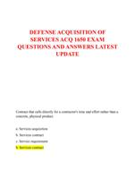 DEFENSE ACQUISITION OF  SERVICES ACQ 1650 EXAM  QUESTIONS AND ANSWERS LATEST  UPDATE