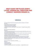 WEST COAST EMT BLOCK EXAM 2  LATEST VERSION 200+ QUESTIONS AND  CORRECT ANSWERS GRADED A+