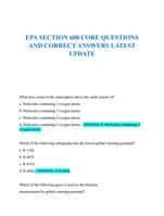 EPA SECTION 608 CORE QUESTIONS  AND CORRECT ANSWERS LATEST  UPDATE