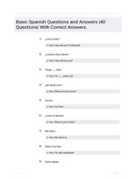 Basic Spanish Questions and Answers Study Guide Questions and Correct Answers