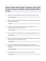 Notary Public Study Guide | Questions with 100% Correct Answers | Verified | Latest Update 2024 | 41 Qst