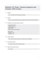 Nutrition 101 Exam 1 Review Questions and Answers 100% Correct.