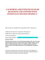 CALIFORNIA ADJUSTER PSI EXAM 400  QUESTIONS AND ANSWERS WITH  RATIONALES 2023/2024 GRADED A+