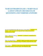 NURS 615 PHARM EXAM 1- MARYVILLE LATEST UPDATE 2023/2024 EXAM  QUESTIONS AND VERIFIED ANSWERS