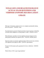 TEXAS LIFE AND HEALTH INSURANCE ACTUAL EXAM QUESTIONS AND VERIFIED ANSWERS 2023/2024 LATEST  UPDATE