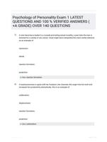 Psychology of Personality Exam 1 LATEST QUESTIONS AND 100 % VERIFIED ANSWERS ( +A GRADE) OVER 140 QUESTIONS