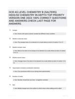 OCR AS LEVEL CHEMISTRY B (SALTERS) H033/02 CHEMISTRY IN DEPTH TOP PRIORITY VERSION ONE  2023.100% CORRECT QUESTIONS AND ANSWERS.CHECK LAST PAGE FOR ANSWERS.