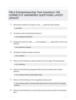 FBLA Entrepreneurship Test Questions 100 CORRECTLY ANSWERED QUESTIONS LATEST UPDATE