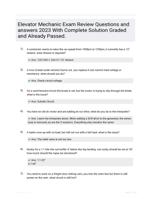 Elevator Mechanic Exam Review Questions and answers 2023 With Complete Solution Graded and Already Passed.