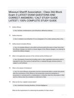 Missouri Sheriff Association - Class 266 Block Exam 3 LATEST EXAM QUESTIONS  AND CORRECT ANSWERS / CALT STUDY  GUIDE LATEST  | 100% COMPLETE  STUDY GUIDE