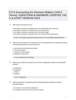 C213 Accounting for Decision Makers (VAC2 Terms) -QUESTIONS & ANSWERS  (VERIFIED 100 % )LATEST VERSION 2023