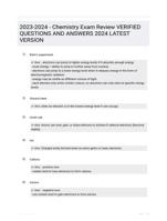 2023-2024 - Chemistry Exam Review VERIFIED QUESTIONS AND  ANSWERS 2024 LATEST  VERSION