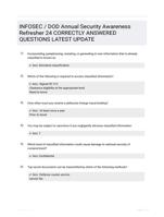 INFOSEC / DOD Annual Security Awareness Refresher 24 CORRECTLY ANSWERED QUESTIONS LATEST UPDATE