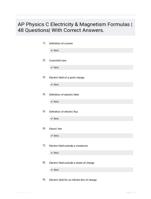 AP Physics C Electricity & Magnetism Formulas |48 Questions| With Correct Answers.