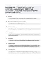 RHIT Practice EXAM LATEST  EXAM 100 QUESTION AND  ANSWER/ COGNITIVE ACADEMIC LANGUAGE PROFICIENCY  EXAM (VERIFIED ANSWERS)