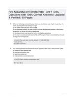 Fire Apparatus Driver/Operator - ARFF  | 255 Questions with 100% Correct Answers | Updated & Verified | 60 Pages