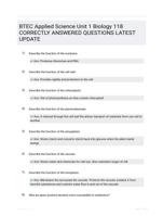 BTEC Applied Science Unit 1 Biology 118 CORRECTLY ANSWERED QUESTIONS LATEST UPDATE