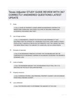 Texas Adjuster STUDY GUIDE REVIEW WITH 367 CORRECTLY ANSWERED QUESTIONS LATEST UPDATE