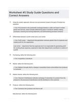 Worksheet #5 Study Guide Questions and Correct Answers