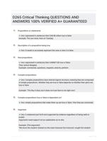 D265 Critical Thinking QUESTIONS AND ANSWERS 100% VERIFIED A+ GUARANTEED