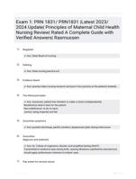 Final Exam: PRN 1831/ PRN1831| Latest 2023/ 2024 Update | Principles of Maternal-Child Health Nursing Exam Review| Rated A Guide with Verified Answers|| Rasmussen