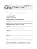 ACC 202: Managerial Accounting QUESTIONS AND ANSWERS 100% VERIFIED A+ GUARANTEED