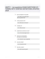 UNIT 1 - Les questions EXAM QUESTIONS (21 TERMS) WITH VERIFIED DEFINITIONS UPDATED 2024